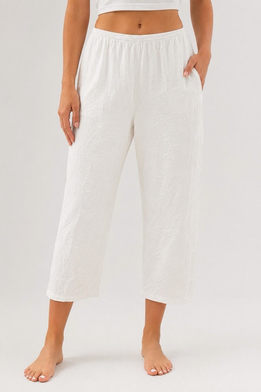 Citron Santa Monica White Pull On Capri Pants Women’s Crinkle Casual 1X